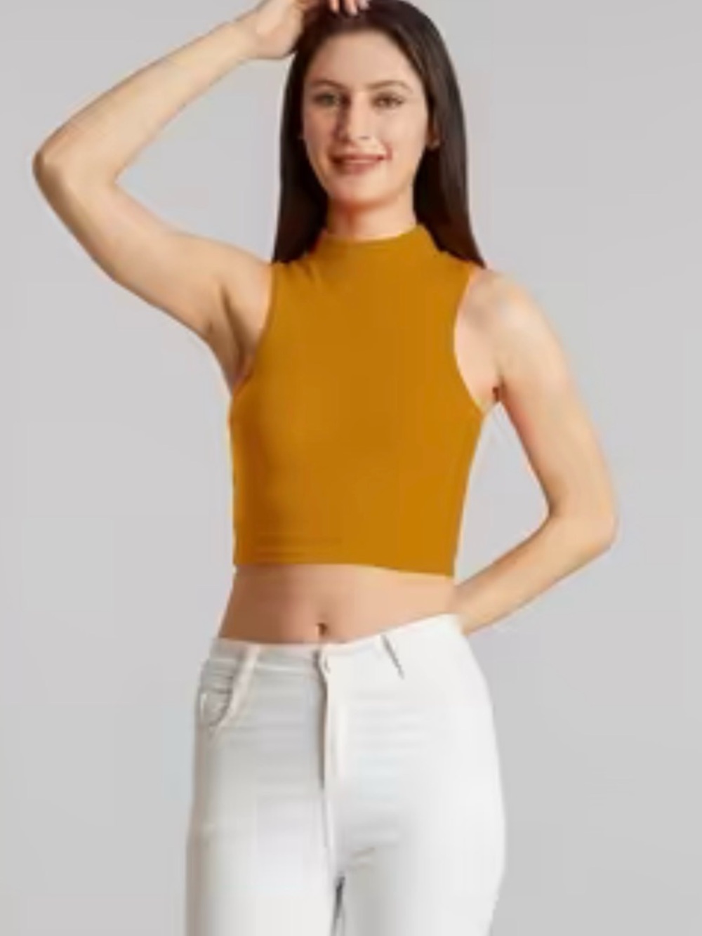 Hippie Rose Mustard High-Neck Cropped Tank